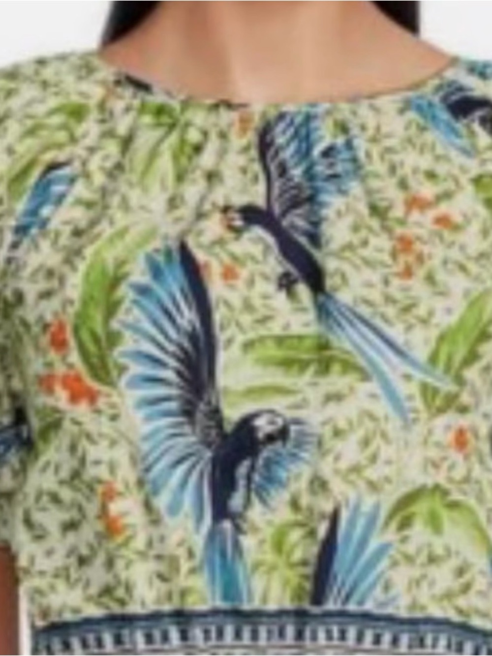 Alex Marie Tropical Parrot Print One-Piece in Green and Blue